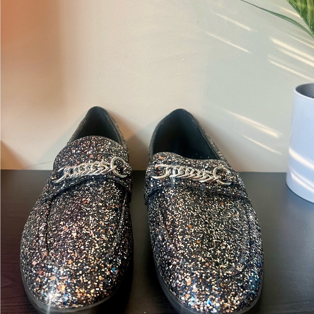 ASOS Loafers in black glitter
